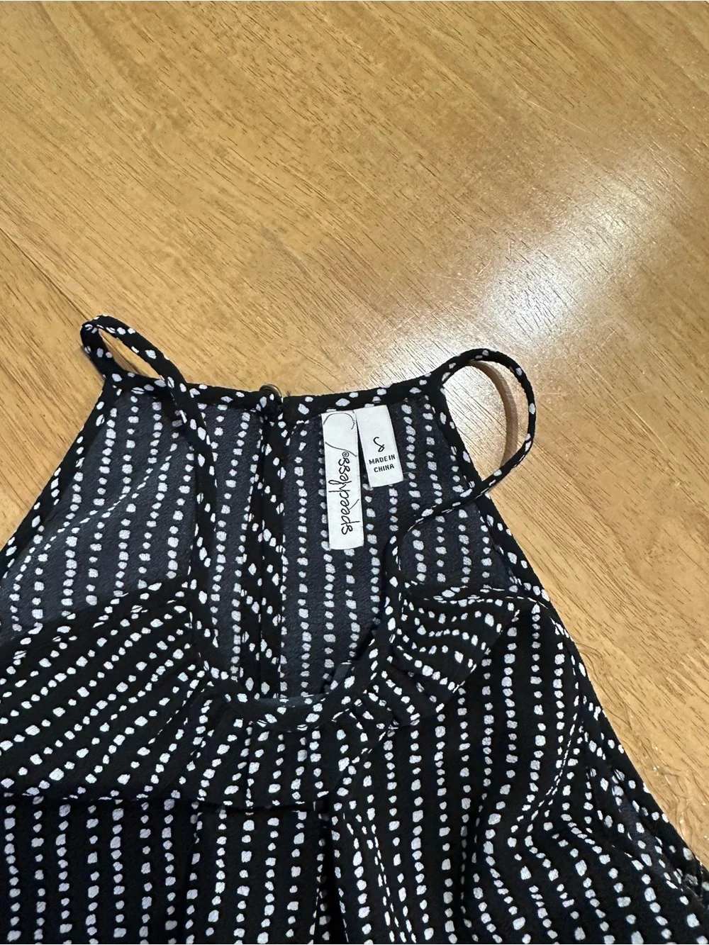 Speechless Cropped Leg Black Halter Jumpsuit with White Polka Dots Size Small